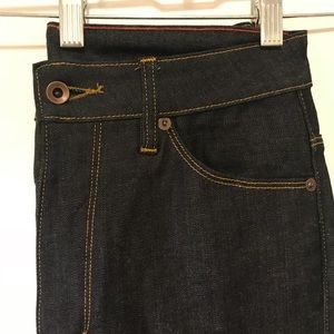 High-waisted, cropped, raw denim Raleigh jeans
